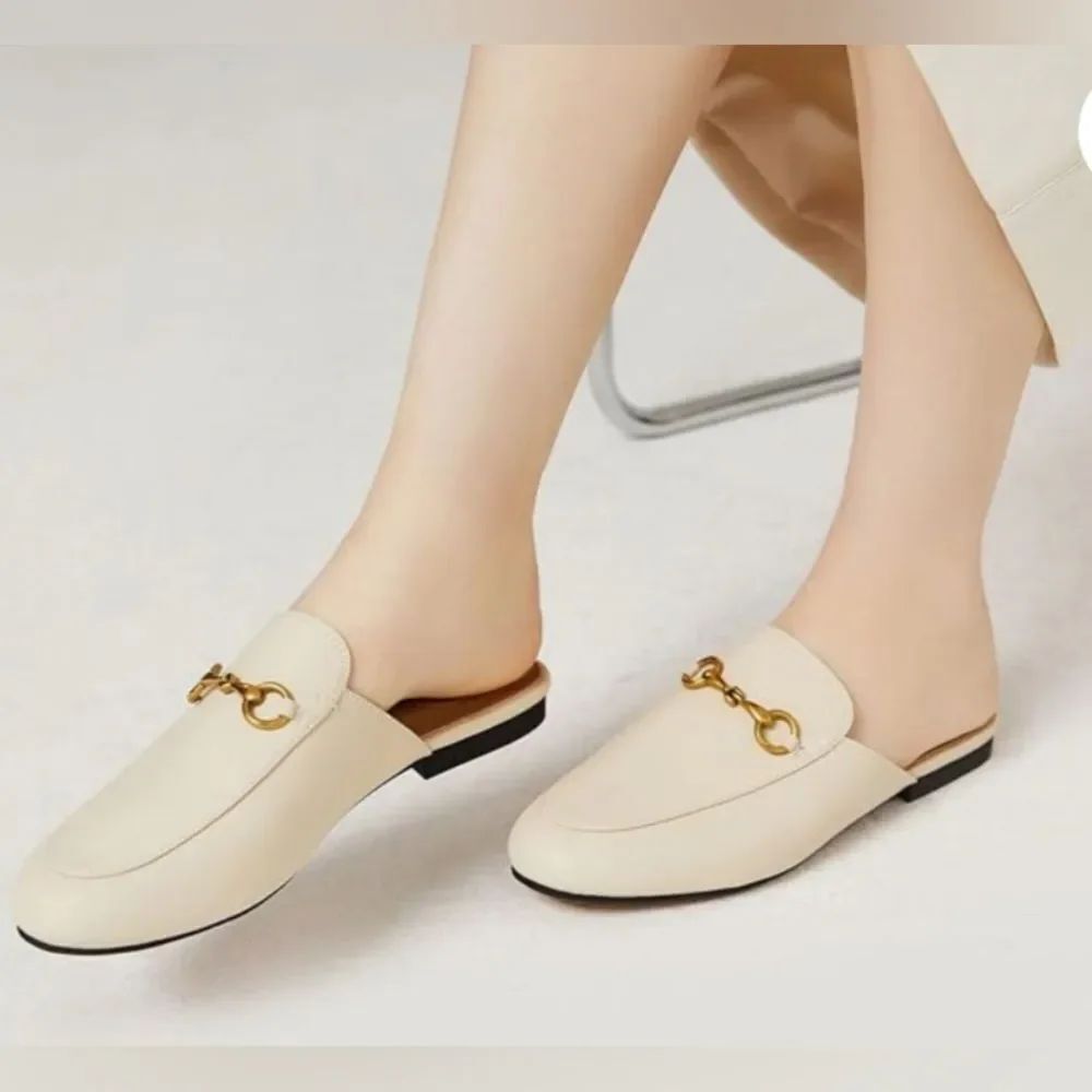 Vertundy Women's Mules Low Heel Flats Leather Slip On Backless Sandals For women